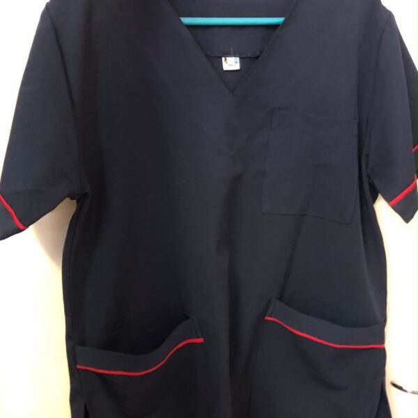 Navy Scrub top with red trimming (S)
